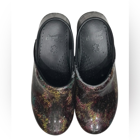 Women’s Dansko Professional Black Multicolor Scribble Patent Leather Clogs: 36 - Picture 13 of 14